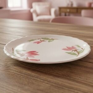 Continental Kilns Pink Flowers Dinner Plate, Vintage USA Pottery Dinnerware